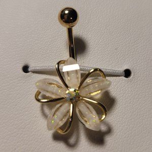 CZ Center Wire Set Flower Belly Button Ring 316L Surgical Steel